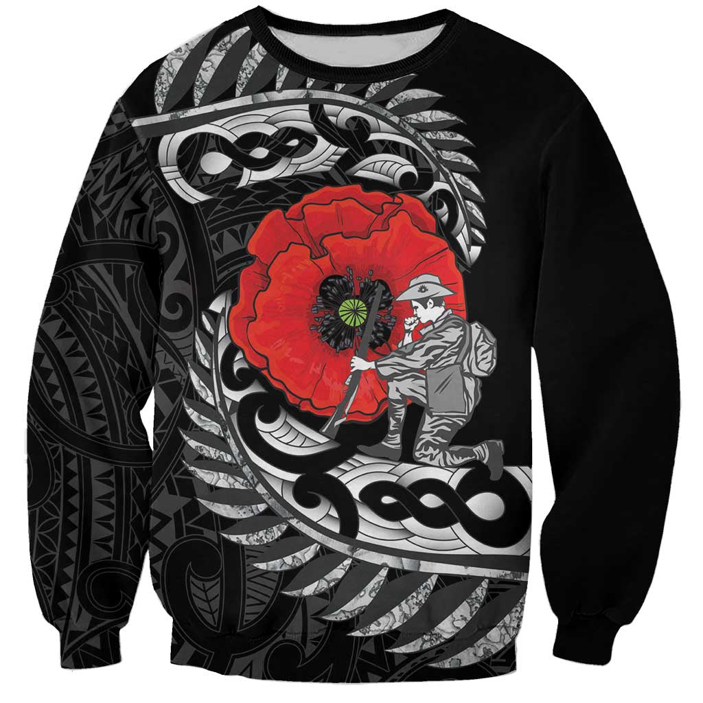 ANZAC Day Aotearoa Silver Fern Maori Personalised Sweatshirt LT9 Unisex Black - Polynesian Pride