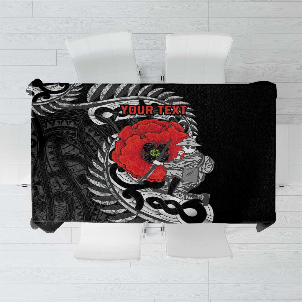 ANZAC Day Aotearoa Silver Fern Maori Personalised Tablecloth LT9 Black - Polynesian Pride