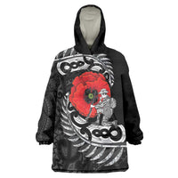 ANZAC Day Aotearoa Silver Fern Maori Personalised Wearable Blanket Hoodie LT9 One Size Black - Polynesian Pride