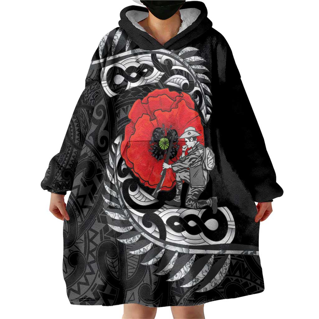 ANZAC Day Aotearoa Silver Fern Maori Personalised Wearable Blanket Hoodie LT9 - Polynesian Pride