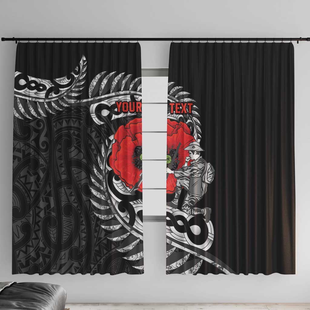 ANZAC Day Aotearoa Silver Fern Maori Personalised Window Curtain LT9 With Hooks Black - Polynesian Pride