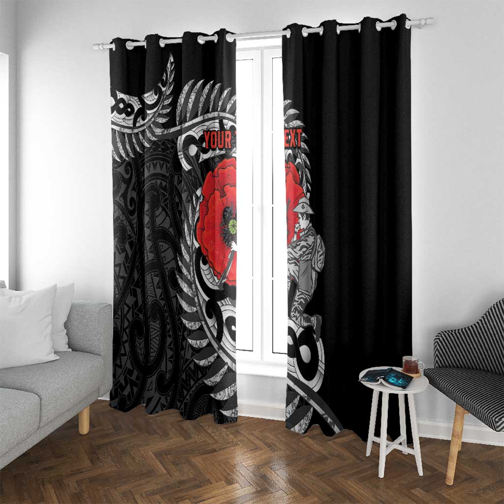 ANZAC Day Aotearoa Silver Fern Maori Personalised Window Curtain LT9 With Grommets Black - Polynesian Pride