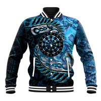 New Zealand Darts Personalised Baseball Jacket Aotearoa Silver Fern Blue Papua Shell Spirit LT9 Unisex Blue - Polynesian Pride