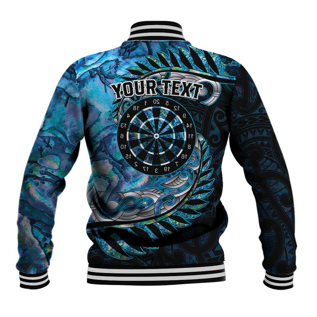 New Zealand Darts Personalised Baseball Jacket Aotearoa Silver Fern Blue Papua Shell Spirit LT9 - Polynesian Pride