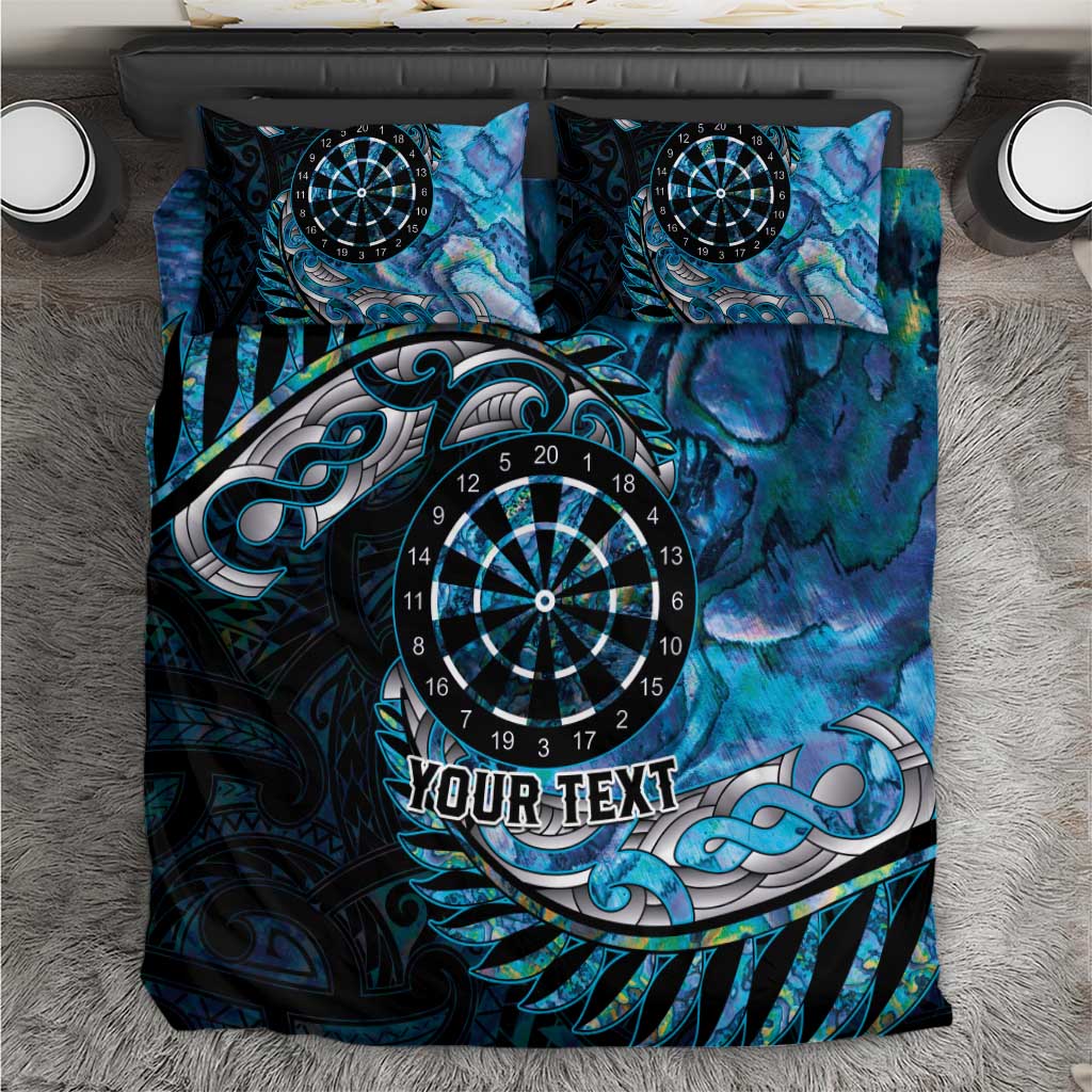 New Zealand Darts Personalised Bedding Set Aotearoa Silver Fern Blue Papua Shell Spirit