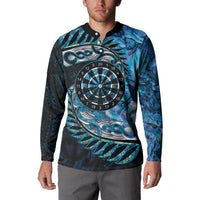 New Zealand Darts Personalised Button Sweatshirt Aotearoa Silver Fern Blue Papua Shell Spirit LT9 - Polynesian Pride