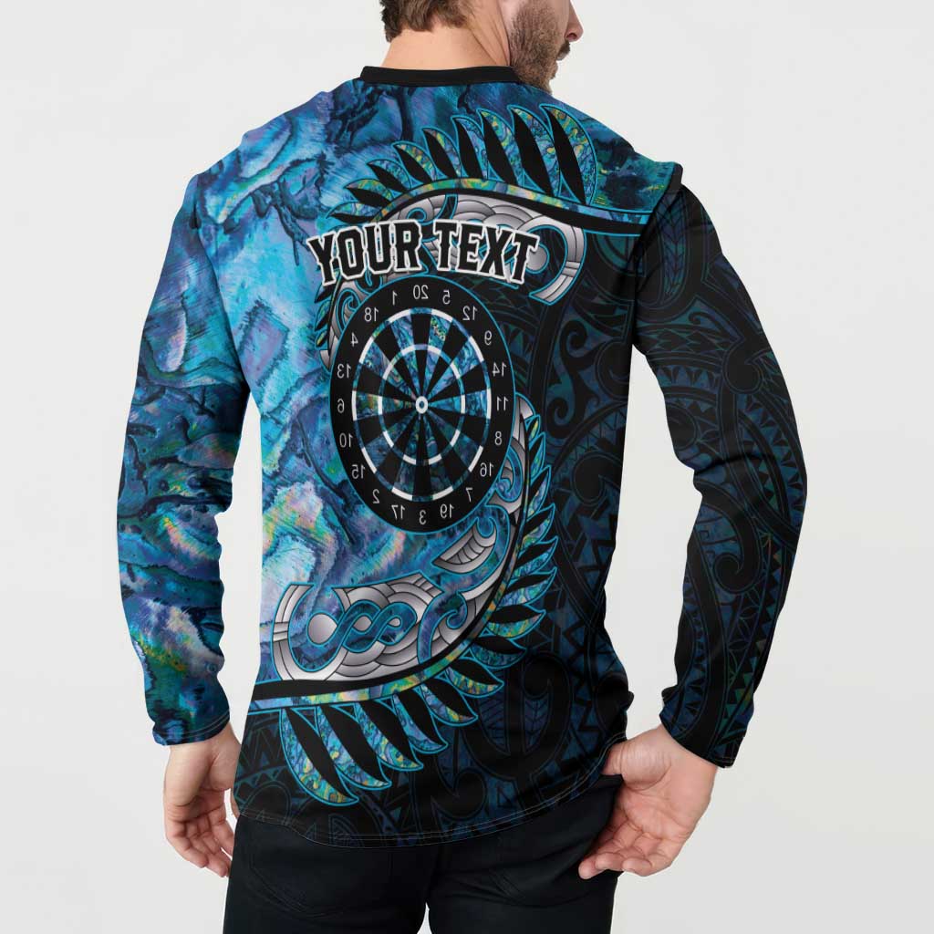 New Zealand Darts Personalised Button Sweatshirt Aotearoa Silver Fern Blue Papua Shell Spirit LT9 - Polynesian Pride