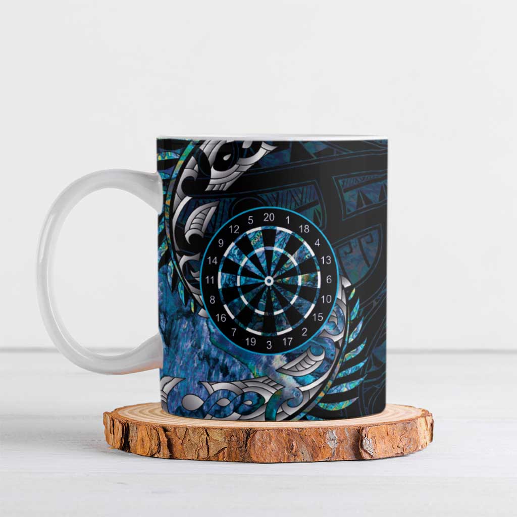 New Zealand Darts Personalised Ceramic Mug Aotearoa Silver Fern Blue Papua Shell Spirit - Polynesian Pride