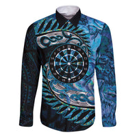 New Zealand Darts Personalised Family Matching Long Sleeve Bodycon Dress and Hawaiian Shirt Aotearoa Silver Fern Blue Papua Shell Spirit