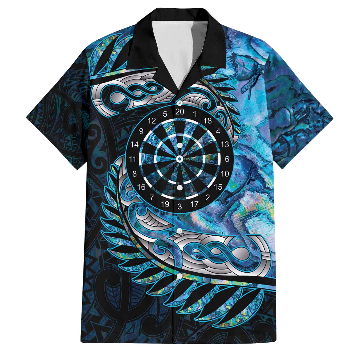 New Zealand Darts Personalised Family Matching Off The Shoulder Long Sleeve Dress and Hawaiian Shirt Aotearoa Silver Fern Blue Papua Shell Spirit