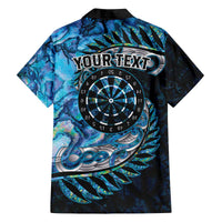 New Zealand Darts Personalised Family Matching Off The Shoulder Long Sleeve Dress and Hawaiian Shirt Aotearoa Silver Fern Blue Papua Shell Spirit