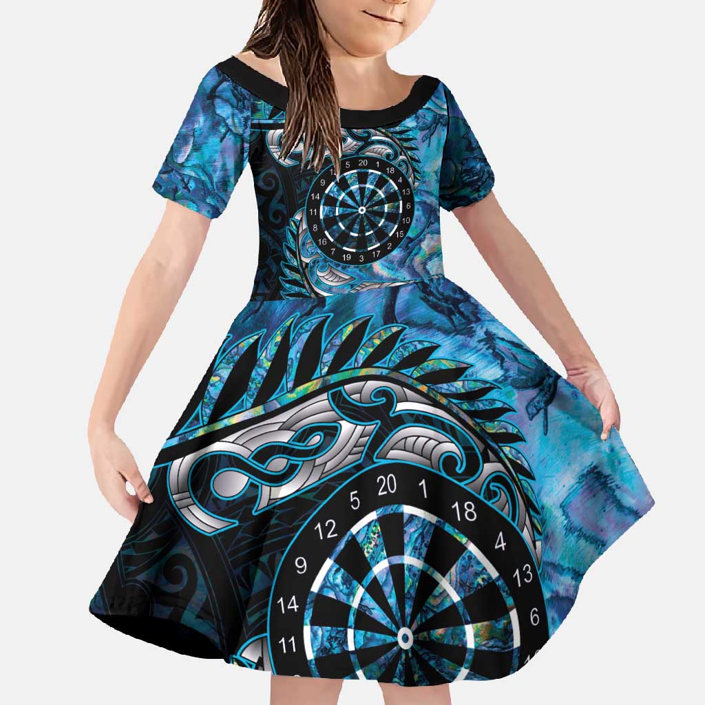 New Zealand Darts Personalised Family Matching Off Shoulder Maxi Dress and Hawaiian Shirt Aotearoa Silver Fern Blue Papua Shell Spirit