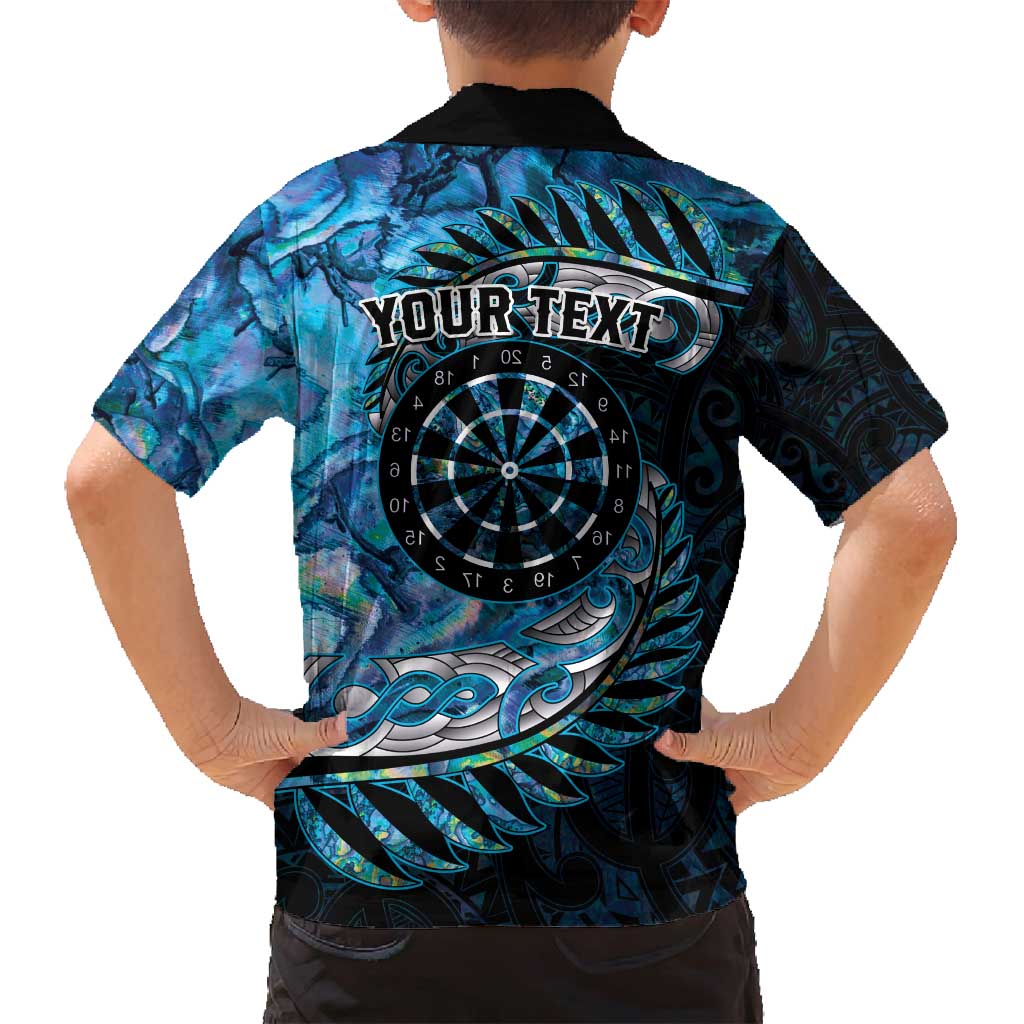 New Zealand Darts Personalised Family Matching Off Shoulder Short Dress and Hawaiian Shirt Aotearoa Silver Fern Blue Papua Shell Spirit