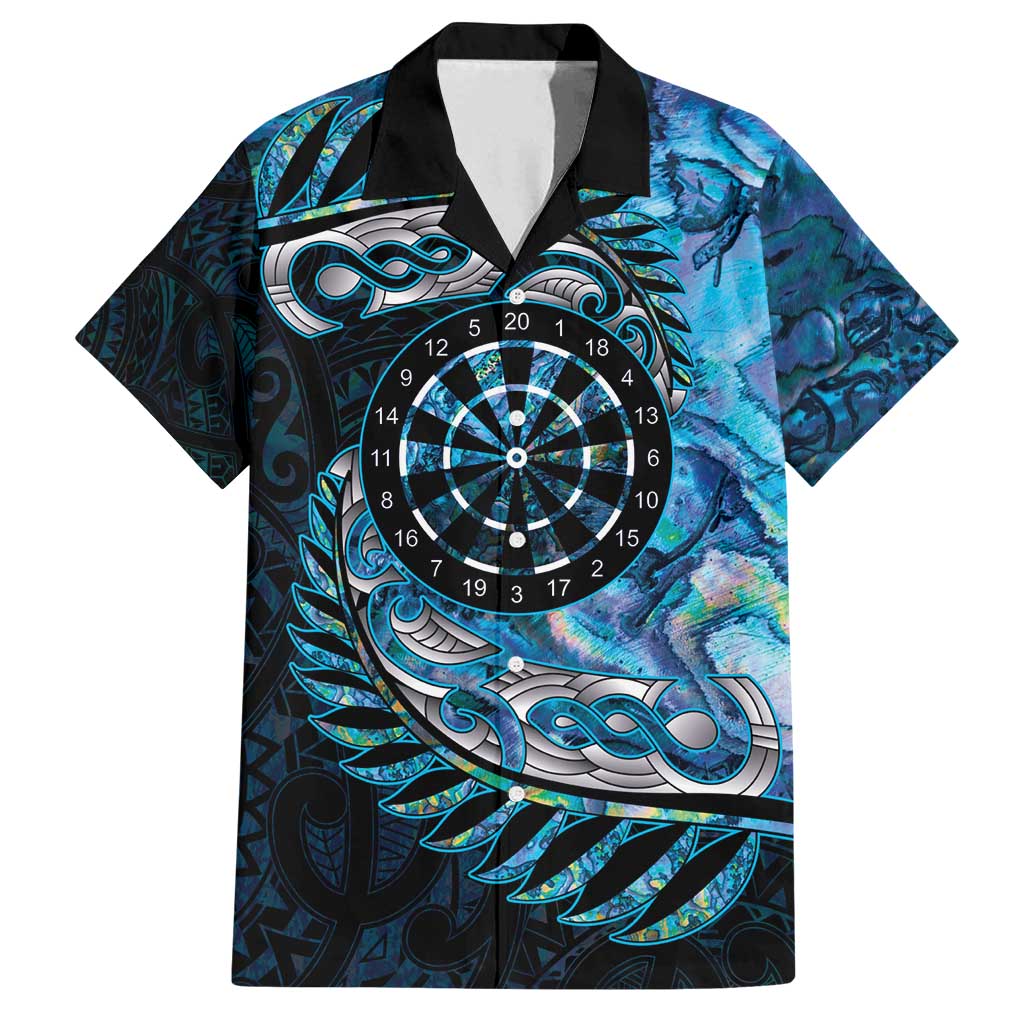 New Zealand Darts Personalised Family Matching Off Shoulder Short Dress and Hawaiian Shirt Aotearoa Silver Fern Blue Papua Shell Spirit