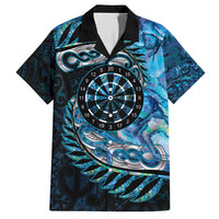 New Zealand Darts Personalised Family Matching Short Sleeve Bodycon Dress and Hawaiian Shirt Aotearoa Silver Fern Blue Papua Shell Spirit