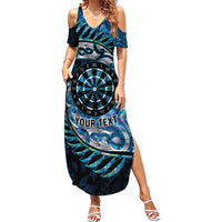 New Zealand Darts Personalised Family Matching Summer Maxi Dress and Hawaiian Shirt Aotearoa Silver Fern Blue Papua Shell Spirit