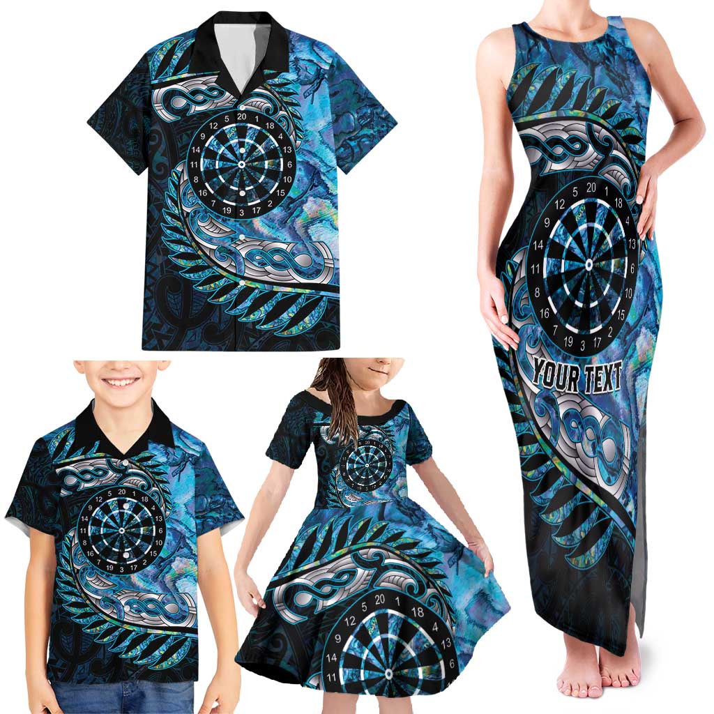 New Zealand Darts Personalised Family Matching Tank Maxi Dress and Hawaiian Shirt Aotearoa Silver Fern Blue Papua Shell Spirit