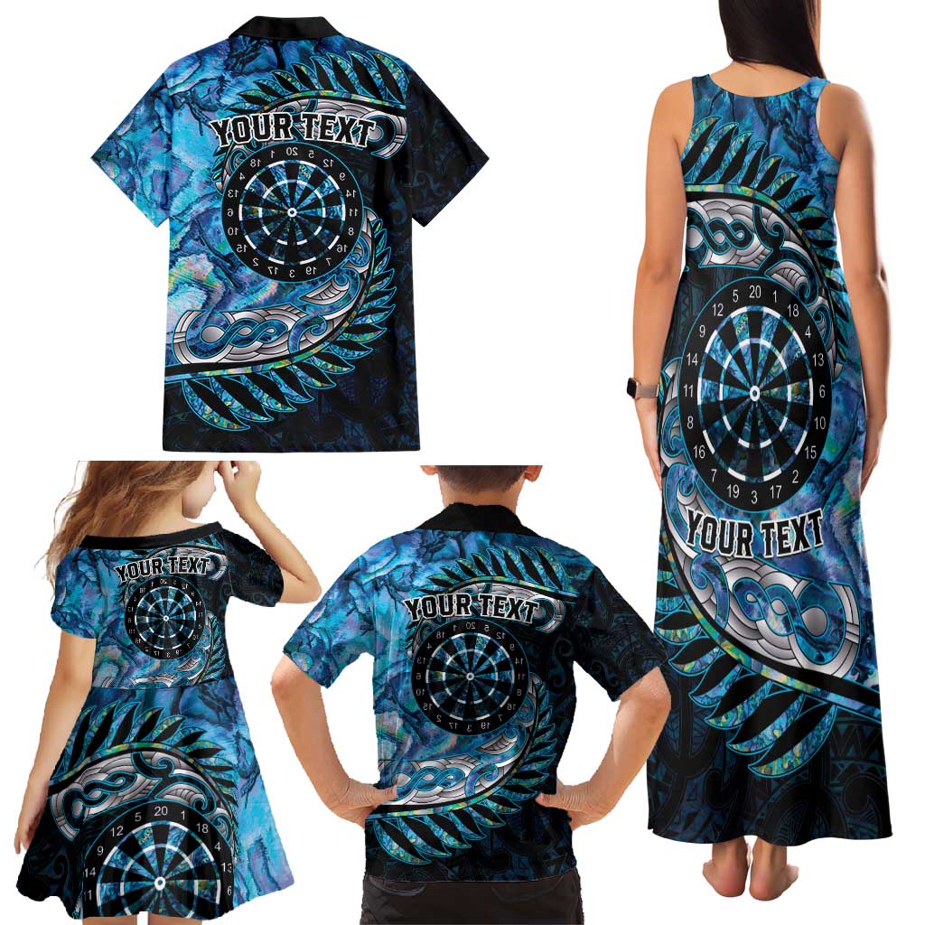 New Zealand Darts Personalised Family Matching Tank Maxi Dress and Hawaiian Shirt Aotearoa Silver Fern Blue Papua Shell Spirit