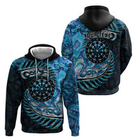 New Zealand Darts Personalised Hoodie Aotearoa Silver Fern Blue Papua Shell Spirit