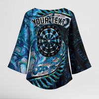 New Zealand Darts Personalised Kimono Sleeve Blouse Aotearoa Silver Fern Blue Papua Shell Spirit - Polynesian Pride