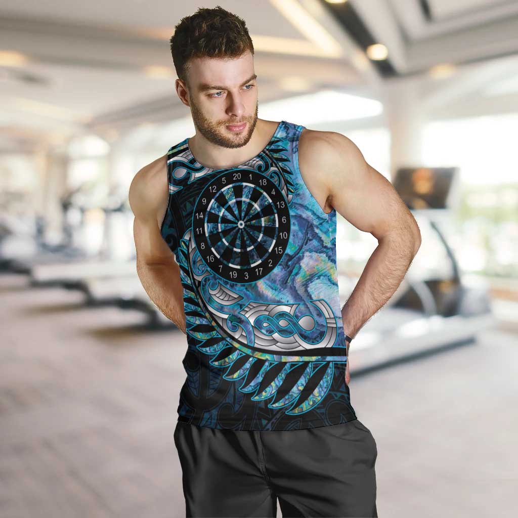 New Zealand Darts Personalised Men Tank Top Aotearoa Silver Fern Blue Papua Shell Spirit LT9 Blue - Polynesian Pride