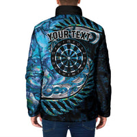 New Zealand Darts Personalised Padded Jacket Aotearoa Silver Fern Blue Papua Shell Spirit - Polynesian Pride
