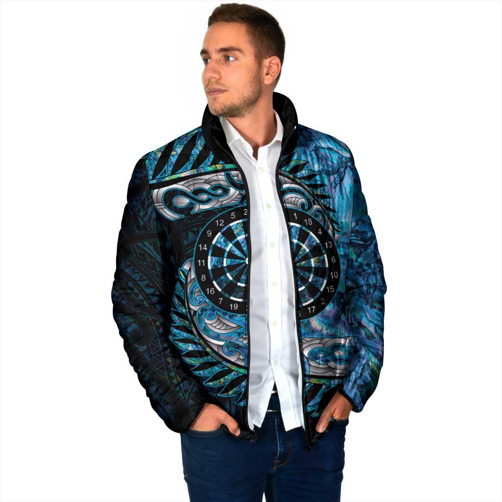 New Zealand Darts Personalised Padded Jacket Aotearoa Silver Fern Blue Papua Shell Spirit - Polynesian Pride