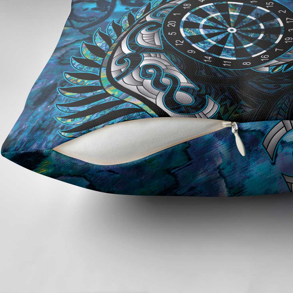 New Zealand Darts Personalised Pillow Cover Aotearoa Silver Fern Blue Papua Shell Spirit - Polynesian Pride