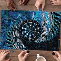 New Zealand Darts Personalised Puzzle Aotearoa Silver Fern Blue Papua Shell Spirit - Polynesian Pride