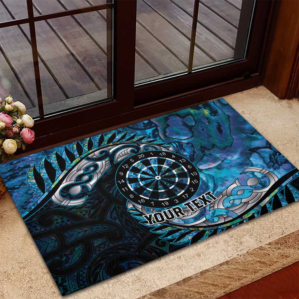 New Zealand Darts Personalised Rubber Doormat Aotearoa Silver Fern Blue Papua Shell Spirit LT9 - Polynesian Pride
