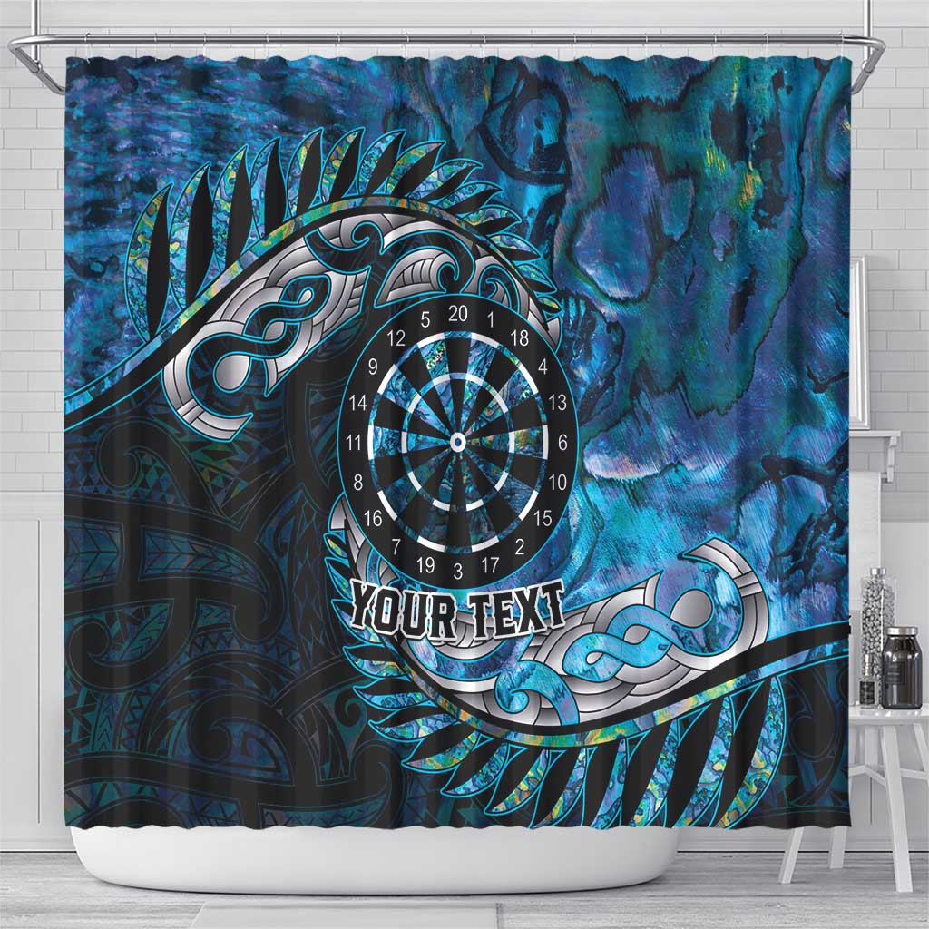 New Zealand Darts Personalised Shower Curtain Aotearoa Silver Fern Blue Papua Shell Spirit