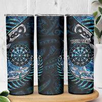 New Zealand Darts Personalised Skinny Tumbler Aotearoa Silver Fern Blue Papua Shell Spirit