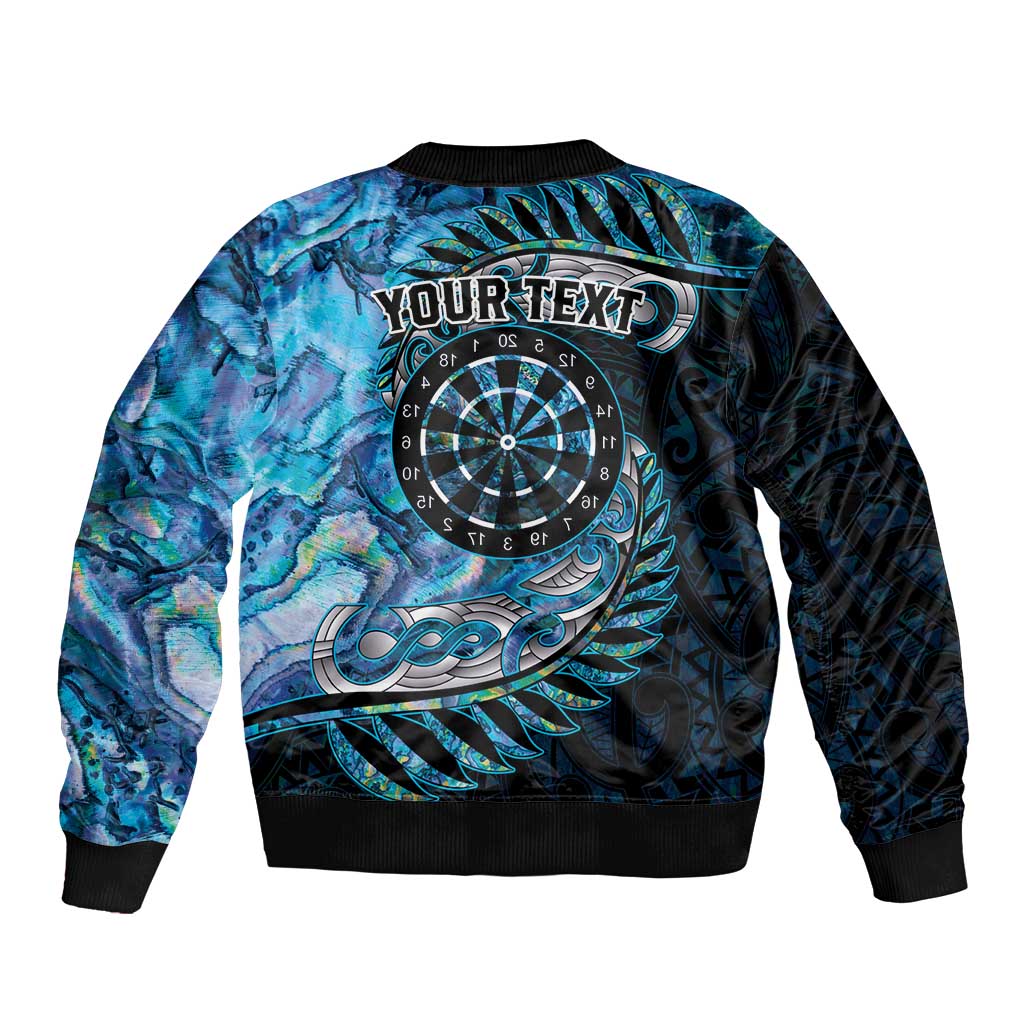 New Zealand Darts Personalised Sleeve Zip Bomber Jacket Aotearoa Silver Fern Blue Papua Shell Spirit