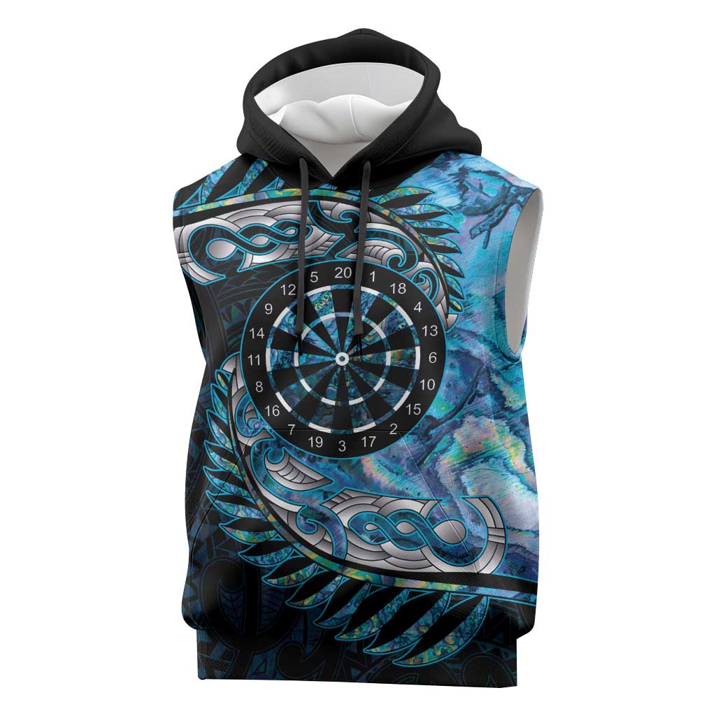 New Zealand Darts Personalised Sleeveless Hoodie Aotearoa Silver Fern Blue Papua Shell Spirit - Polynesian Pride