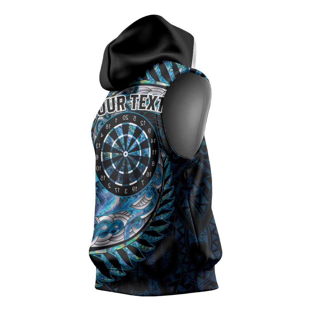 New Zealand Darts Personalised Sleeveless Hoodie Aotearoa Silver Fern Blue Papua Shell Spirit - Polynesian Pride