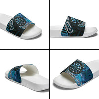 New Zealand Darts Personalised Slide Sandals Aotearoa Silver Fern Blue Papua Shell Spirit - Polynesian Pride