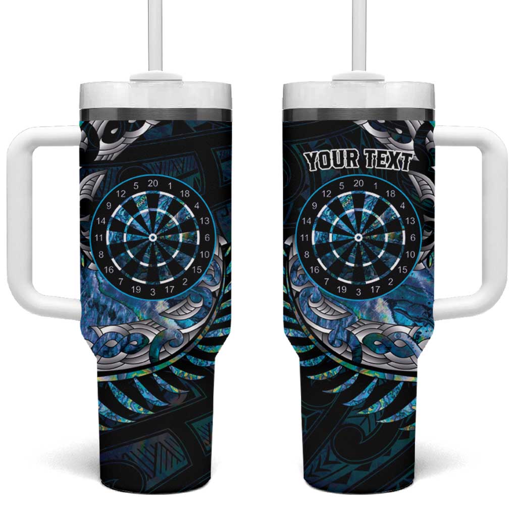New Zealand Darts Personalised Tumbler With Handle Aotearoa Silver Fern Blue Papua Shell Spirit LT9 One Size: 40 oz Blue - Polynesian Pride