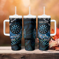 New Zealand Darts Personalised Tumbler With Handle Aotearoa Silver Fern Blue Papua Shell Spirit