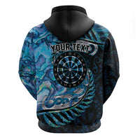 New Zealand Darts Personalised Zip Hoodie Aotearoa Silver Fern Blue Papua Shell Spirit