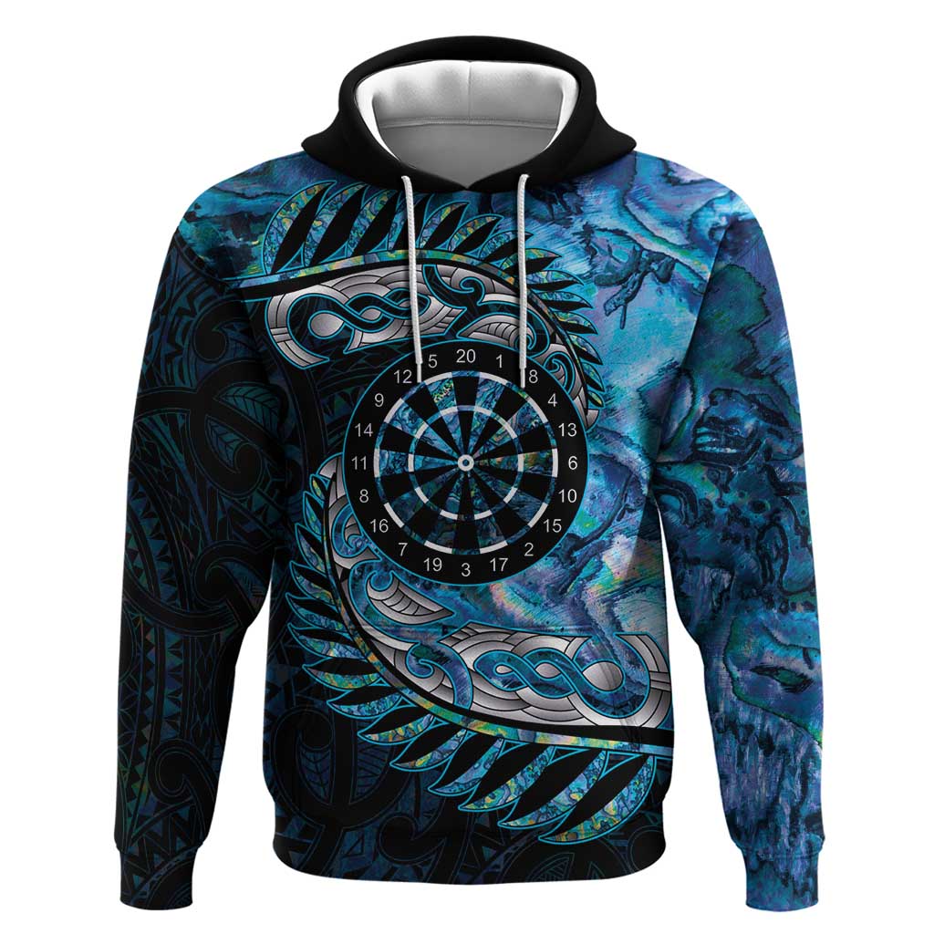 New Zealand Darts Personalised Zip Hoodie Aotearoa Silver Fern Blue Papua Shell Spirit