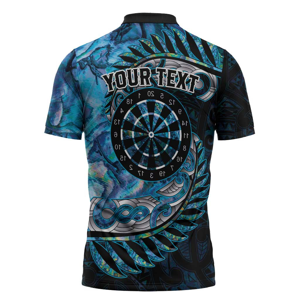 New Zealand Darts Personalised Zipper Polo Shirt Aotearoa Silver Fern Blue Papua Shell Spirit - Polynesian Pride