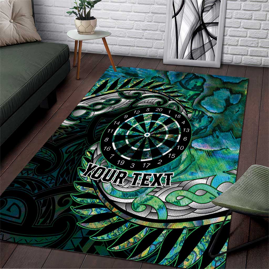 New Zealand Darts Personalised Area Rug Aotearoa Silver Fern Green Papua Shell Spirit