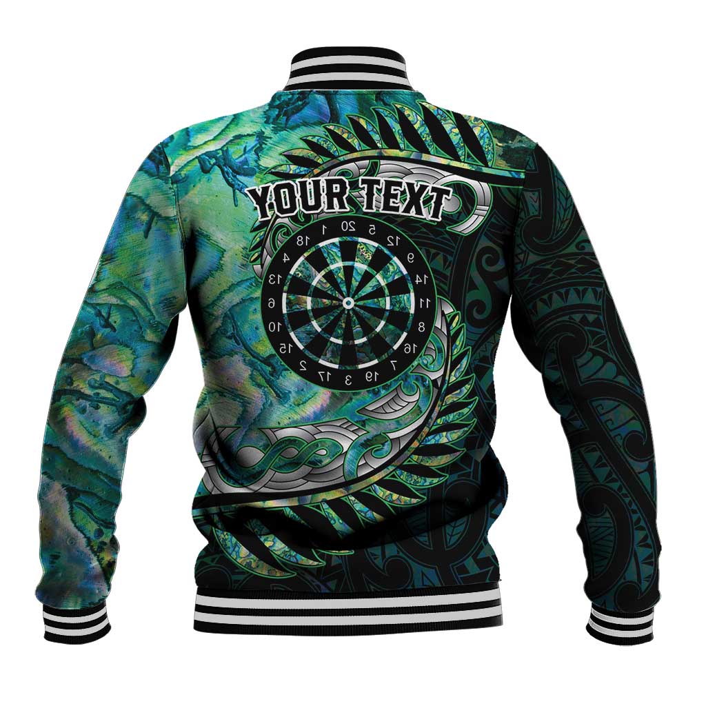 New Zealand Darts Personalised Baseball Jacket Aotearoa Silver Fern Green Papua Shell Spirit LT9 - Polynesian Pride