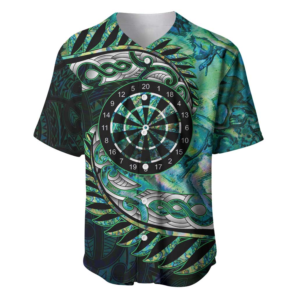 New Zealand Darts Personalised Baseball Jersey Aotearoa Silver Fern Green Papua Shell Spirit