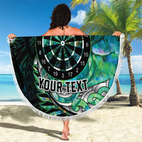 New Zealand Darts Personalised Beach Blanket Aotearoa Silver Fern Green Papua Shell Spirit LT9 - Polynesian Pride