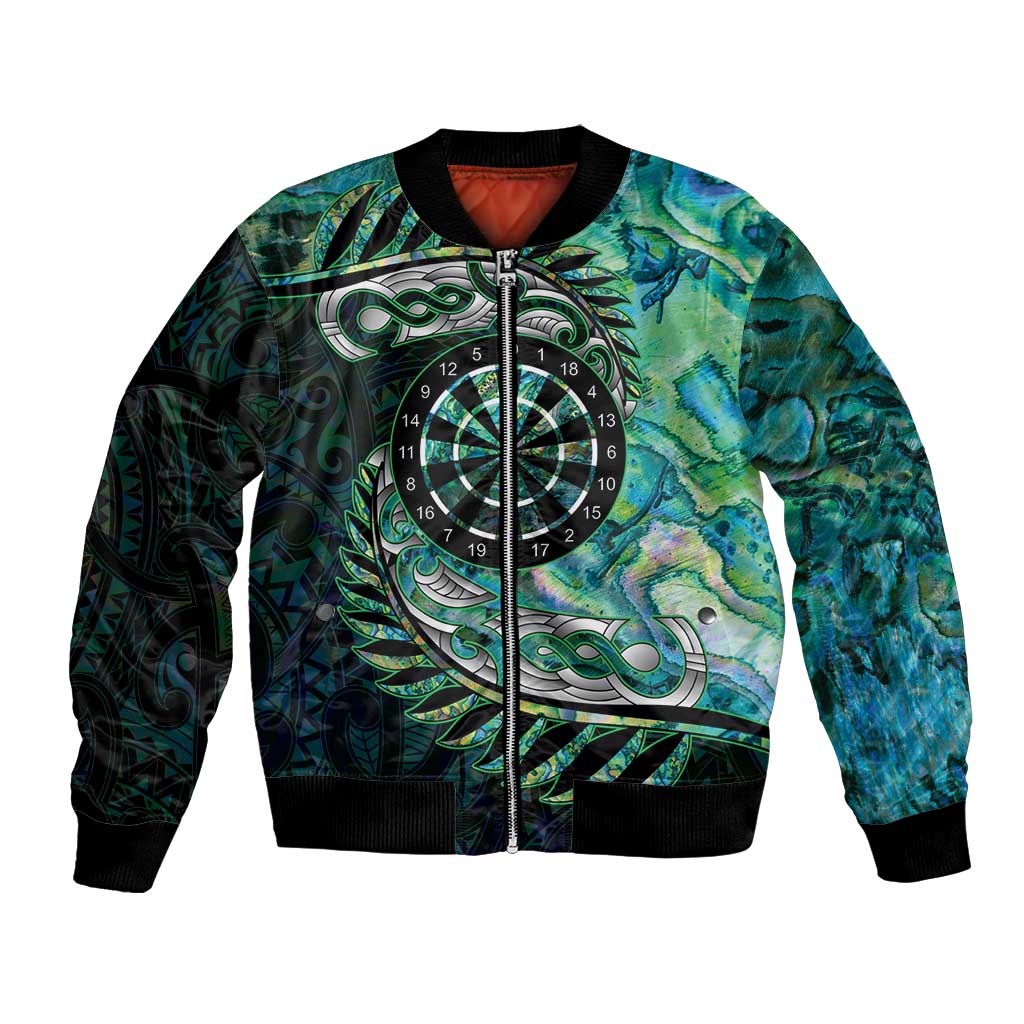 New Zealand Darts Personalised Bomber Jacket Aotearoa Silver Fern Green Papua Shell Spirit
