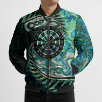 New Zealand Darts Personalised Bomber Puffer Jacket Aotearoa Silver Fern Green Papua Shell Spirit - Polynesian Pride