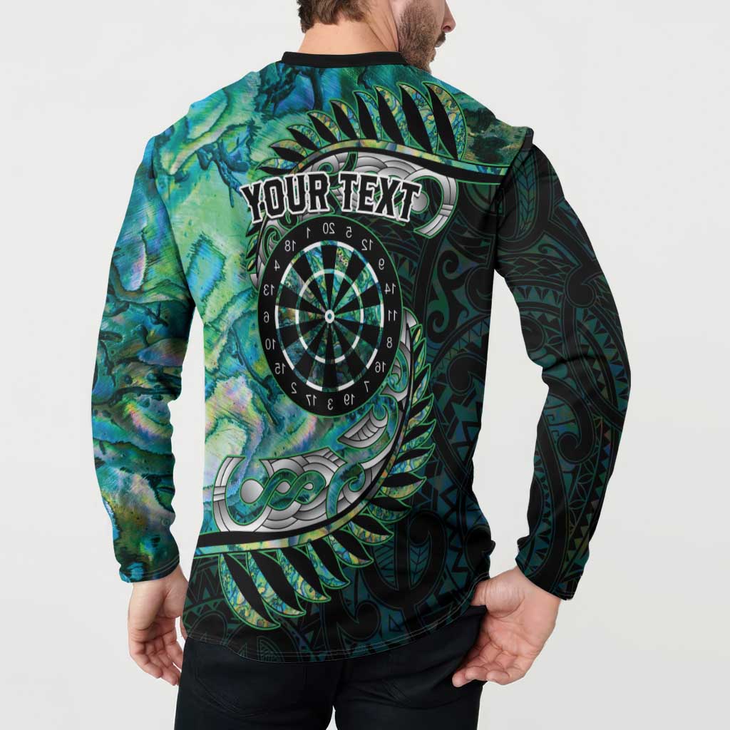 New Zealand Darts Personalised Button Sweatshirt Aotearoa Silver Fern Green Papua Shell Spirit LT9 - Polynesian Pride