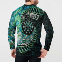 New Zealand Darts Personalised Button Sweatshirt Aotearoa Silver Fern Green Papua Shell Spirit LT9 - Polynesian Pride