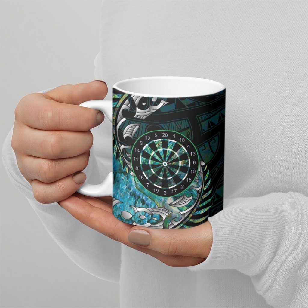 New Zealand Darts Personalised Ceramic Mug Aotearoa Silver Fern Green Papua Shell Spirit - Polynesian Pride